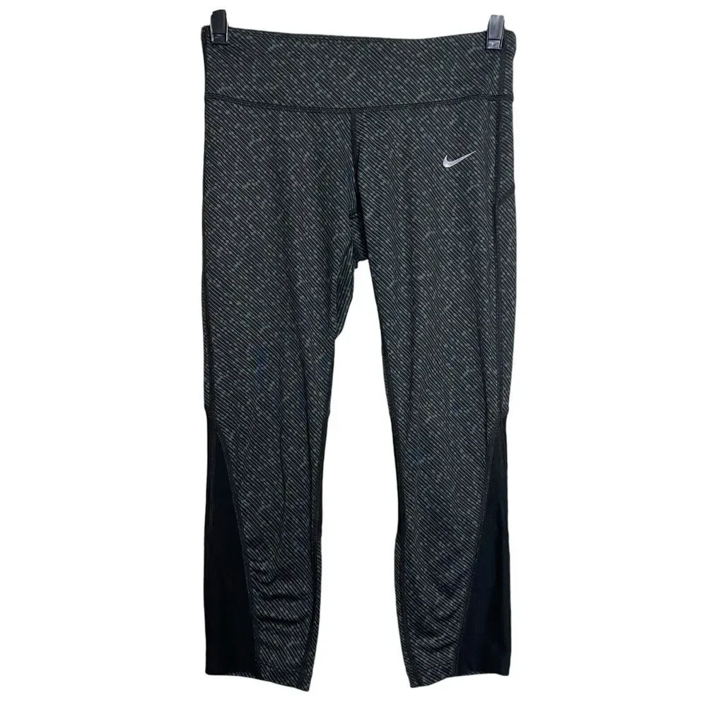 Nike Running Dri Fit Leggings Womens XS Black Gray Meteor Capri Athleisure Gym